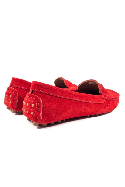Didyma kadın kırmızı hakiki süet deri loafer ayakkabı-TZC-DIDYMA-KRS