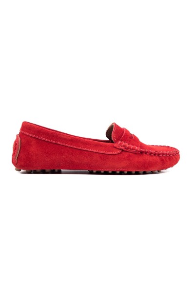 Didyma kadın kırmızı hakiki süet deri loafer ayakkabı-TZC-DIDYMA-KRS