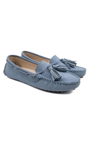 Mira kadın mavi hakiki süet deri loafer ayakkabı-TZC-MIRA-MS