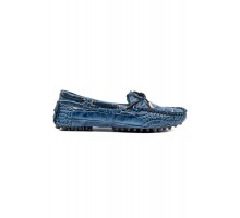 Patara kadın mavi kroko desenli hakiki deri loafer ayakkabı
