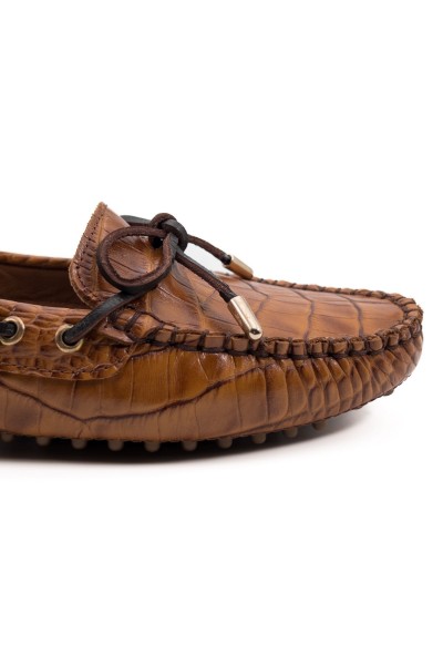 Patara kadın taba kroko desenli hakiki deri loafer ayakkabı-TZC-PATARA-TKD