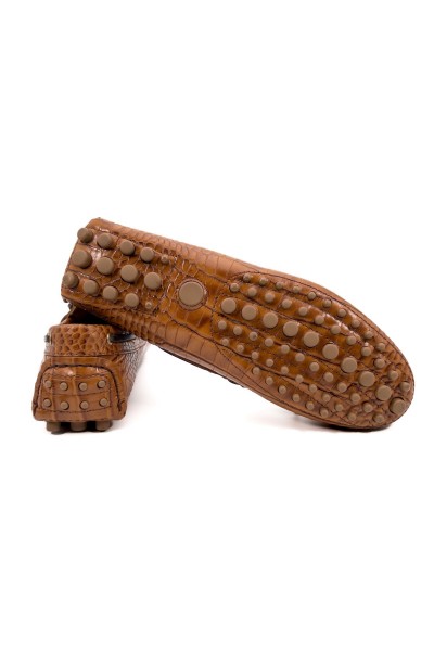 Patara kadın taba kroko desenli hakiki deri loafer ayakkabı-TZC-PATARA-TKD