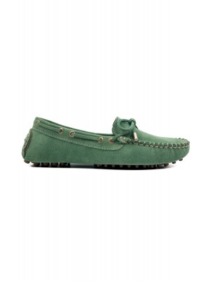 Patara kadın yeşil hakiki süet deri loafer ayakkabı