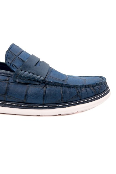 Pergamon mavi kroko desenli hakiki deri erkek günlük loafer ayakkabı-TZC-PERGAMON-MKD