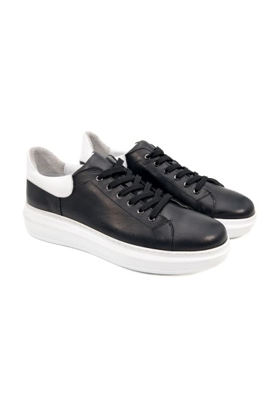 Strada siyah deri-beyaz konç hakiki deri erkek spor (sneaker) ayakkabı-TZC-STRADA-SDBK