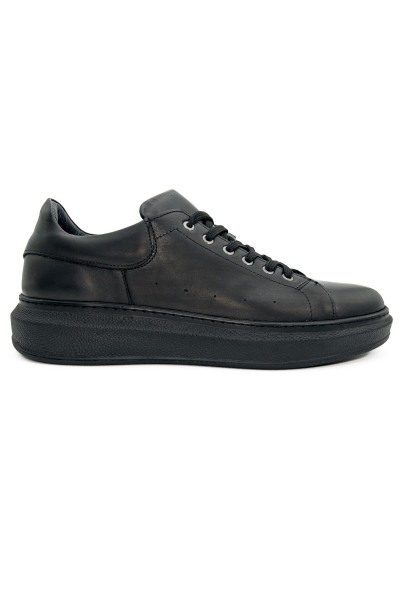 Strada siyah deri-siyah taban hakiki deri erkek spor (sneaker) ayakkabı-TZC-STRADA-SDST