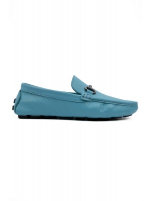 Troya açık mavi hakiki deri erkek loafer ayakkabı