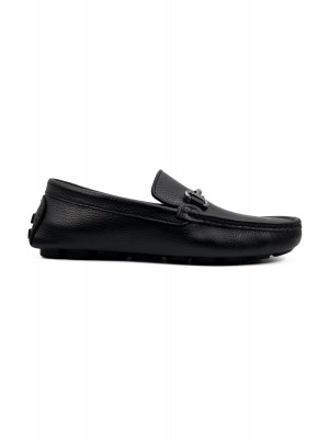 Troya siyah hakiki deri erkek loafer ayakkabı