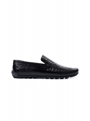 Hadrian siyah kroko desenli hakiki deri erkek loafer ayakkabı