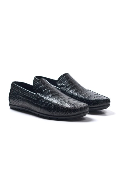Hadrian siyah kroko desenli hakiki deri erkek loafer ayakkabı-TZC-HADRIAN-SKD