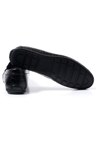 Hadrian siyah kroko desenli hakiki deri erkek loafer ayakkabı-TZC-HADRIAN-SKD