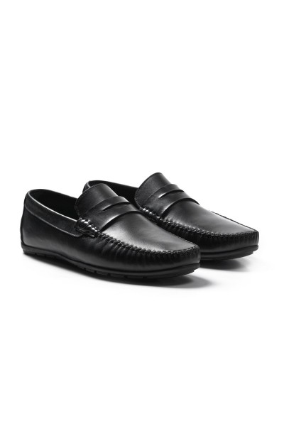 Perge siyah hakiki deri kadın loafer ayakkabı-TZC-PERGE-KSD