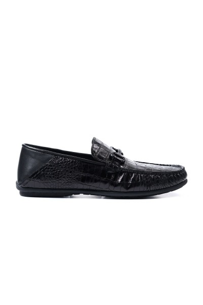 Agememnon siyah kroko desenli hakiki deri erkek loafer ayakkabı-TZC-AGEMEMNON-SKD