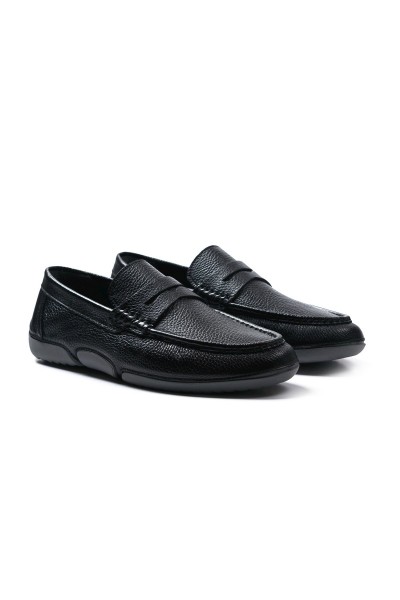 Aspendos siyah hakiki deri erkek loafer ayakkabı-TZC-ASPENDOS-SD