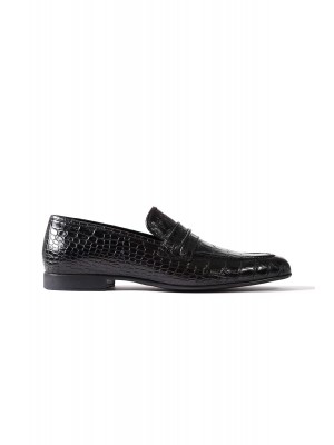 Fantasie siyah kroko desenli hakiki deri klasik erkek ayakkabı