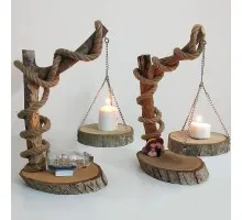 Ahşap Dal Dekoratif Mumluk El İşçiliği Size Özel - STMUM001