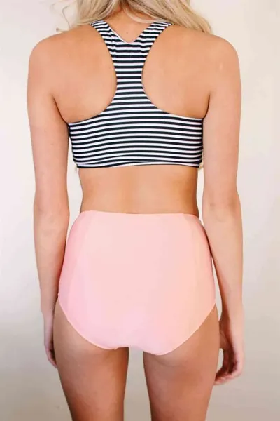 Angelsin Altı Pembe üstü Cizgili Yüksek Bel Tankini Bikini Takım Angelsin Altı Pembe üstü Cizgili Yüksek Bel Tankini Bikini Takım