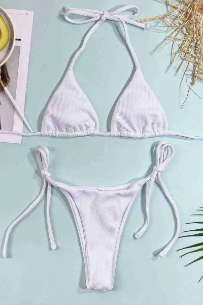 Angelsin Bağlamalı Bikini Takım Beyaz Angelsin Bağlamalı Bikini Takım Beyaz
