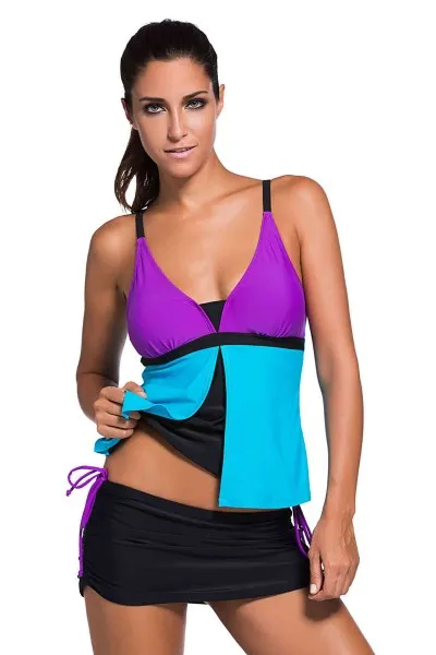 Angelsin Renkli Tankini Etekli Bikini Takım Angelsin Renkli Tankini Etekli Bikini Takım