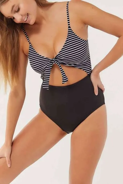 Angelsin Siyah Beyaz çizgili Yüksek Bel Mayokini Angelsin Siyah Beyaz çizgili Yüksek Bel Mayokini