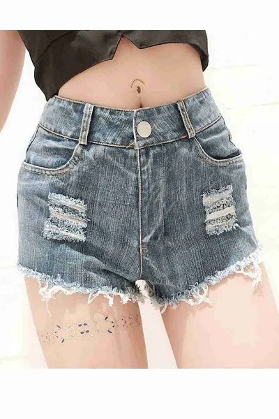Merry See Arkası Yırtık Detaylı Denim Kot şort Mavi Merry See Arkası Yırtık Detaylı Denim Kot şort Mavi