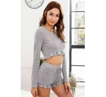 Merry See Gri Uzun Kollu Alt üst Pijama Takım