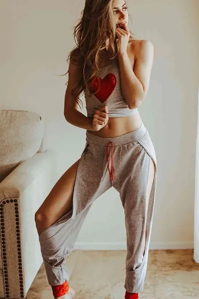 Merry See özel Tasarım Dantel Kalp Tasarımlı Pijama Takım Gri Merry See özel Tasarım Dantel Kalp Tasarımlı Pijama Takım Gri