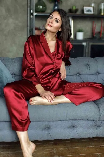 Merry See Saten Pijama Takım Kırmızı Merry See Saten Pijama Takım Kırmızı
