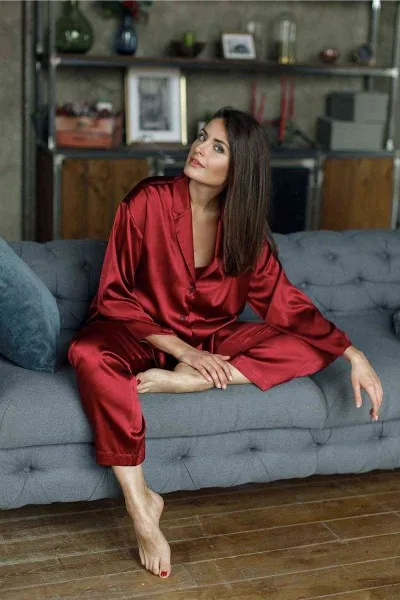 Merry See Saten Pijama Takım Kırmızı Merry See Saten Pijama Takım Kırmızı