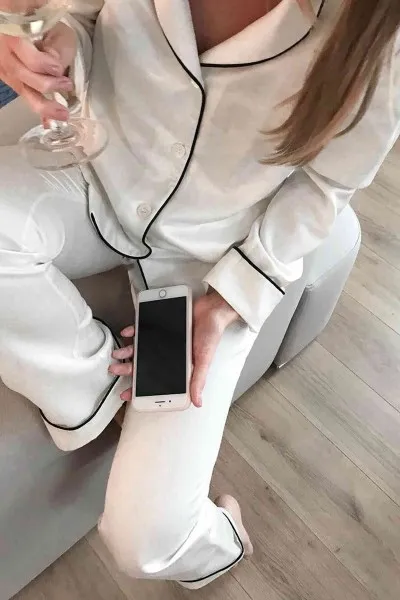 Merry See Saten Pijama Takım Düğmeli Beyaz Merry See Saten Pijama Takım Düğmeli Beyaz