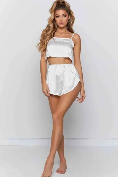 Merry See Saten şortlu Pijama Takım Beyaz Merry See Saten şortlu Pijama Takım Beyaz