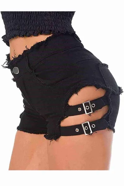 Merry See Yan Dekolte Detaylı Denim Kot şort Siyah Merry See Yan Dekolte Detaylı Denim Kot şort Siyah