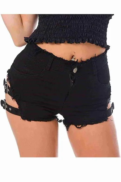 Merry See Yan Dekolte Detaylı Denim Kot şort Siyah Merry See Yan Dekolte Detaylı Denim Kot şort Siyah