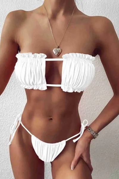 Angelsin Brezilya Model Büzgülü Bağlamalı Bikini üstü Beyaz Angelsin Brezilya Model Büzgülü Bağlamalı Bikini üstü Beyaz