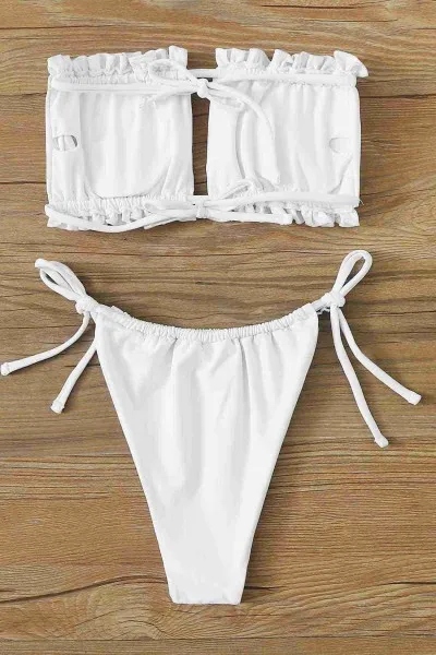 Angelsin Brezilya Model Büzgülü Bağlamalı Bikini üstü Beyaz Angelsin Brezilya Model Büzgülü Bağlamalı Bikini üstü Beyaz
