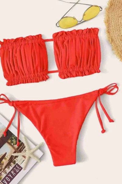 Angelsin Brezilya Model Büzgülü Bağlamalı Bikini üstü Kırmızı Angelsin Brezilya Model Büzgülü Bağlamalı Bikini üstü Kırmızı