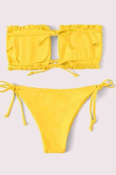 Angelsin Brezilya Model Büzgülü Bağlamalı Bikini üstü Sarı Angelsin Brezilya Model Büzgülü Bağlamalı Bikini üstü Sarı