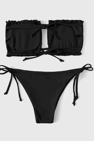 Angelsin Brezilya Model Büzgülü Bağlamalı Bikini üstü Siyah Angelsin Brezilya Model Büzgülü Bağlamalı Bikini üstü Siyah