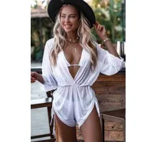Angelsin şifon Pareo Plaj Elbisesi Cover Up Kimono Beyaz