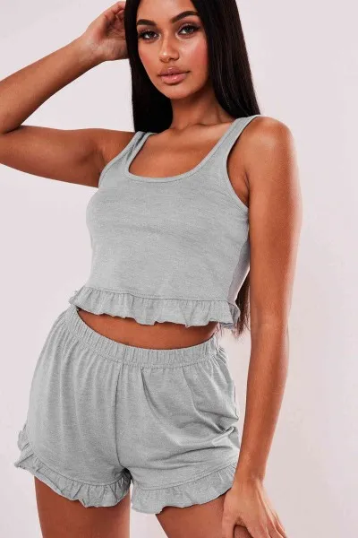Merry See Penye şortlu Alt üst Pijama Takım Gri Merry See Penye şortlu Alt üst Pijama Takım Gri
