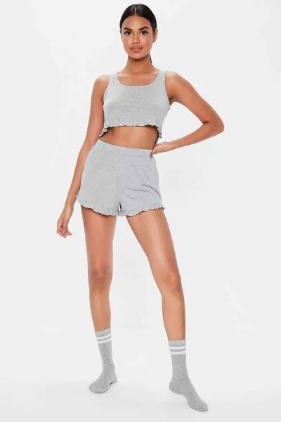 Merry See Penye şortlu Alt üst Pijama Takım Gri Merry See Penye şortlu Alt üst Pijama Takım Gri
