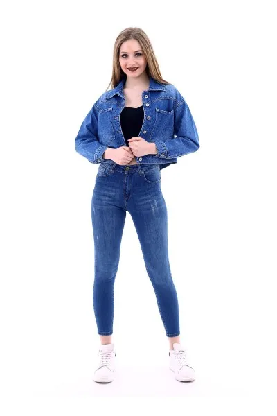 Kadın Mavi Yıkamalı Boyfriend Denim Ceket Kadın Mavi Yıkamalı Boyfriend Denim Ceket