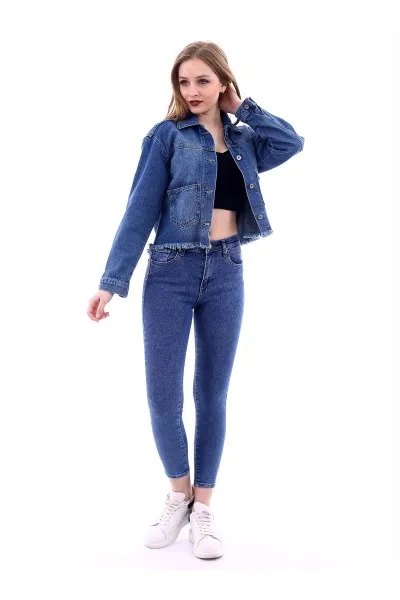 Kadın Yeşil Tint Püsküllü Boyfriend Denim Kot Ceket Kadın Yeşil Tint Püsküllü Boyfriend Denim Kot Ceket
