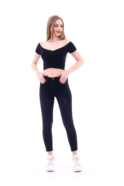 Kadın Füme Likralı Tırnaklı Yüksek Bel Kot Pantolon Kadın Füme Likralı Tırnaklı Yüksek Bel Kot Pantolon