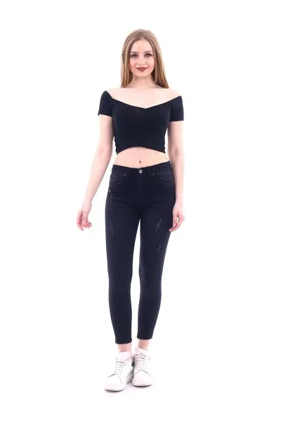 Kadın Füme Likralı Tırnaklı Yüksek Bel Kot Pantolon Kadın Füme Likralı Tırnaklı Yüksek Bel Kot Pantolon