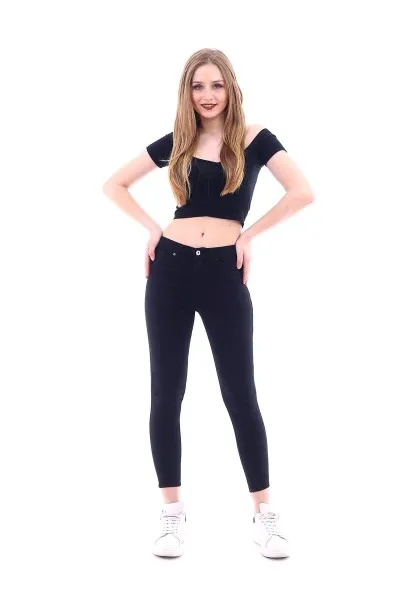 Kadın Siyah Slim Yüksek Bel Düz Kot Pantolon Kadın Siyah Slim Yüksek Bel Düz Kot Pantolon