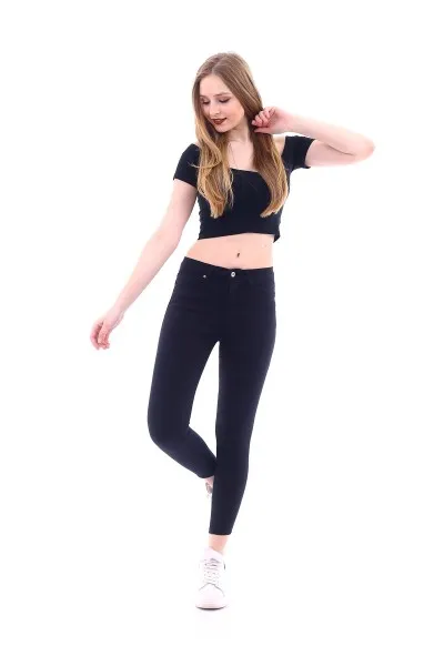Kadın Siyah Slim Yüksek Bel Düz Kot Pantolon Kadın Siyah Slim Yüksek Bel Düz Kot Pantolon