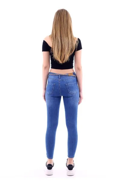 Kadın Mavi Slim Likralı Hasır Bağcıklı Tırnaklı Kot Pantolon Kadın Mavi Slim Likralı Hasır Bağcıklı Tırnaklı Kot Pantolon