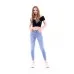 Kadın Buz Mavi Likralı Tırnaklı Yüksek Bel Denim Kot Pantolon