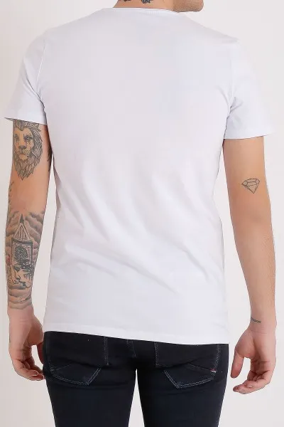 Erkek Beyaz Bisiklet Yaka Likralı Basic Tişört Tshirt Erkek Beyaz Bisiklet Yaka Likralı Basic Tişört Tshirt
